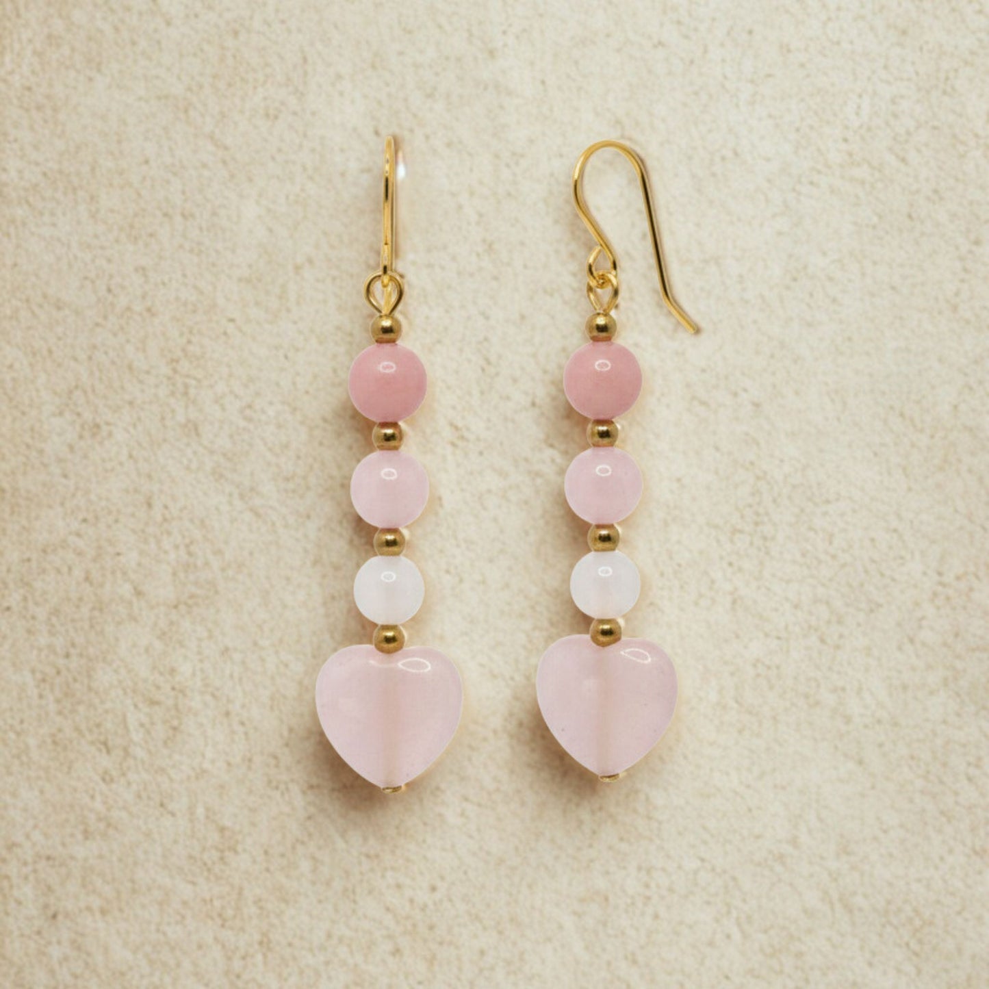 Brincos Aura Rosa – Trio de Cristais e Coração de Quartzo