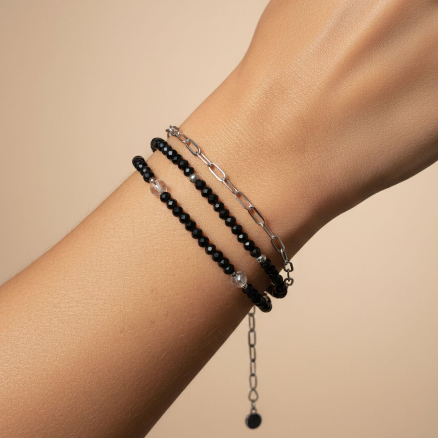 Conjunto Triplo Proteção & Estilo - Espinela, Quartzo e Aço Inox Prateado