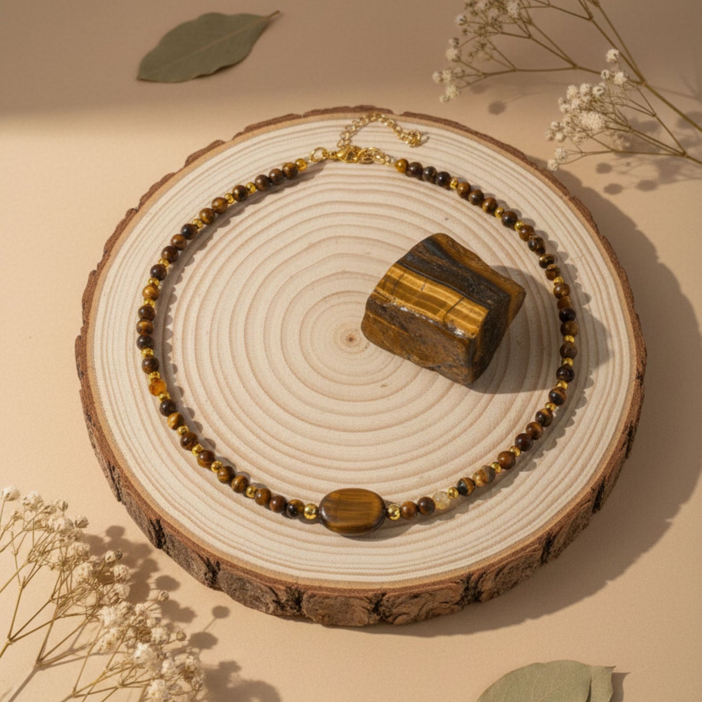 Colar Olho de Tigre - Proteção e Foco com Toque Dourado