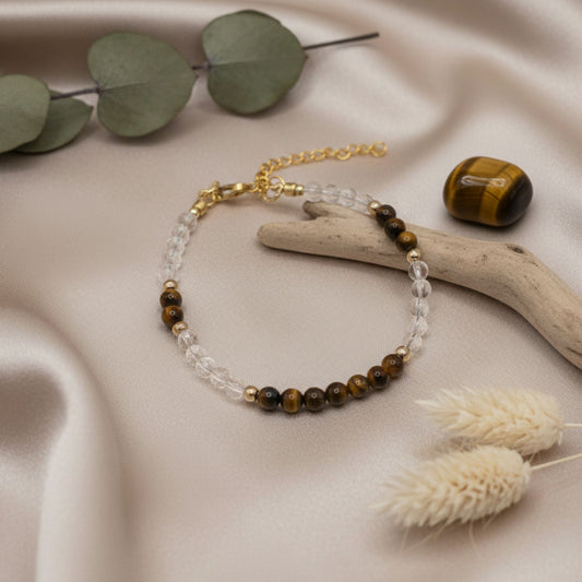 Pulseira Olho de Tigre e Quartzo Cristal