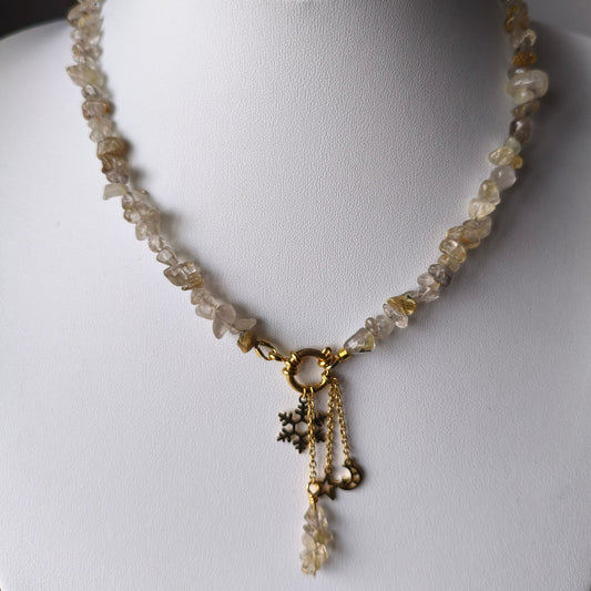 Colar Místico Quartzo Rutilado – Estrela e Lua