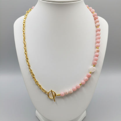 Colar Aura Rosa IV – Opala Rosa, Coração de Quartzo e Aço Inox