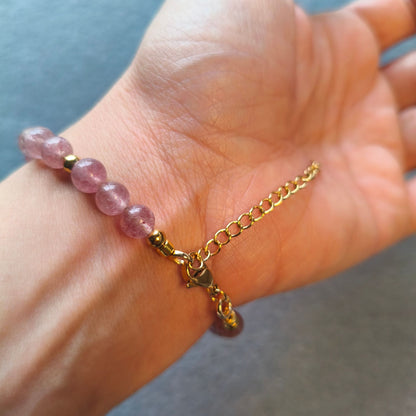 Pulseira Aura Rosa V – Quartzo Morango, Pérola Barroca e Aço Inox