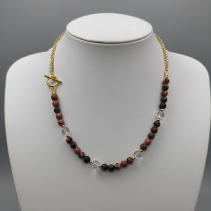 Colar Aura Rosa VII - 1 – Rodonite, Quartzo Cristal e Aço Inox