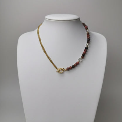 Colar Aura Rosa VII - 1 – Rodonite, Quartzo Cristal e Aço Inox