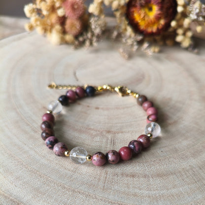Pulseira Aura Rosa VII – Rodonite e Quartzo Cristal
