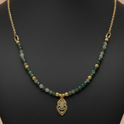Colar Amuleto Ágata Musgo & Coração Protetor