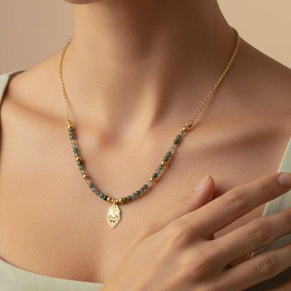 Colar Amuleto Ágata Musgo & Coração Protetor