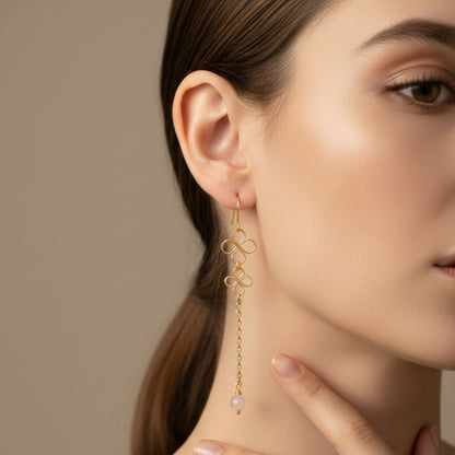 Brincos Aura Rosa – Flores Moldadas e Quartzo Rosa