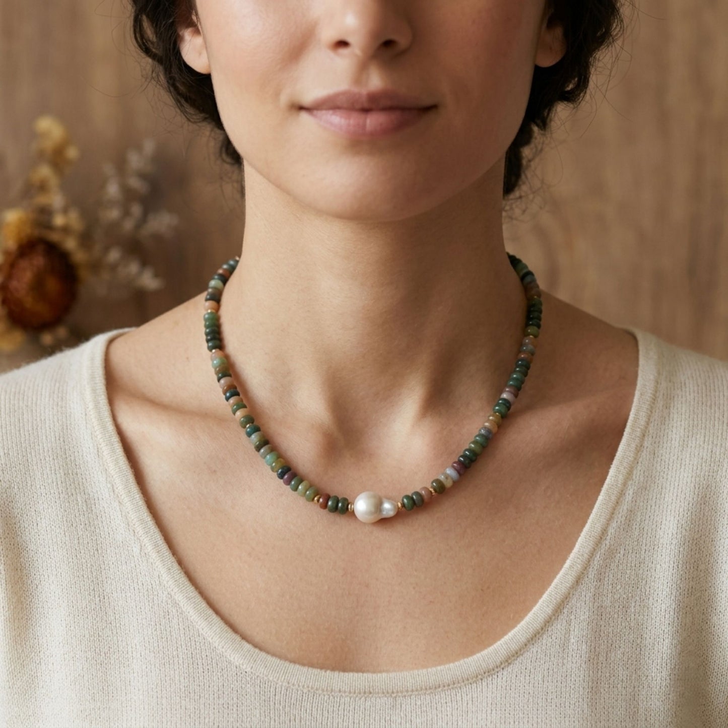 Colar Ágata Indiana e Pérola Barroca — Elegância Natural