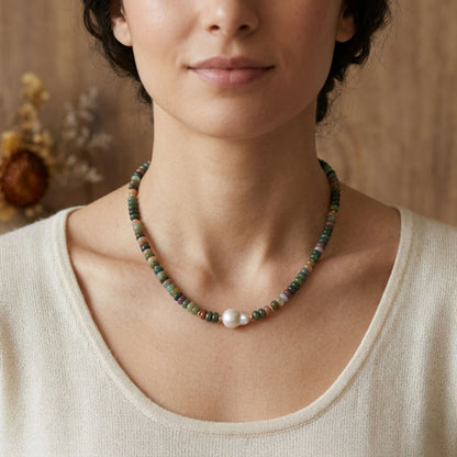 Colar Ágata Indiana e Pérola Barroca — Elegância Natural