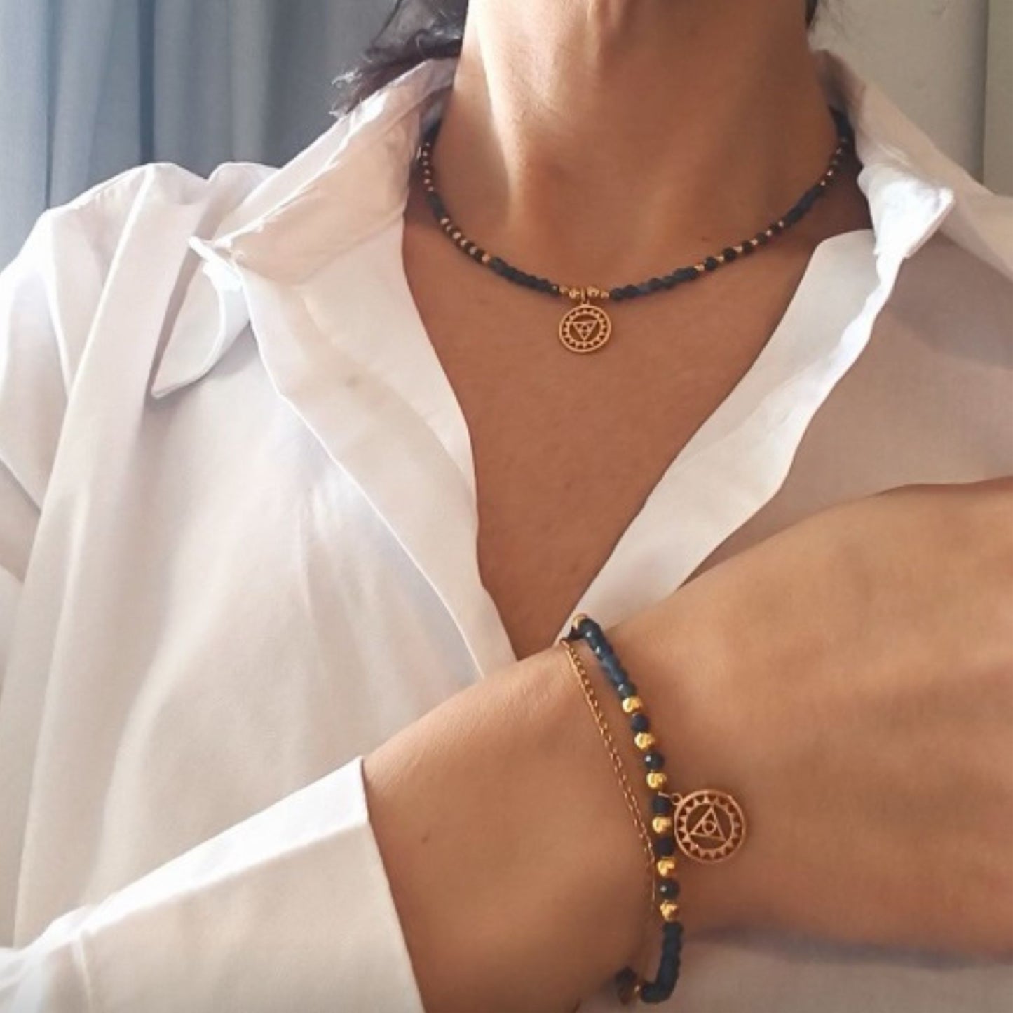 Pulseira Dupla Safira Azul · Chakra da Garganta