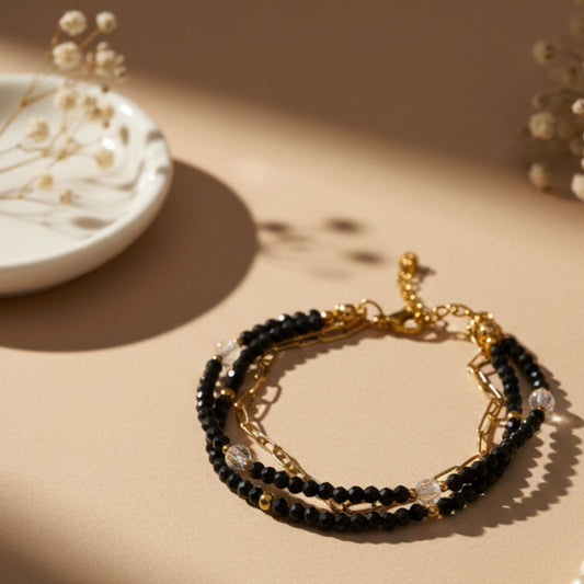 Triple Layer Set - Spinel, Quartz and Gold Stainless Steel