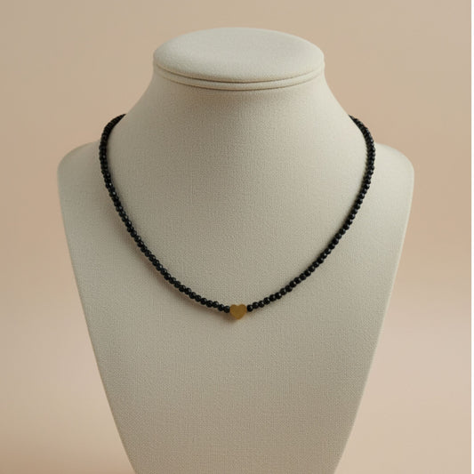 Choker Coração Negro - Espinela Facetada e Aço Inoxidável Dourado