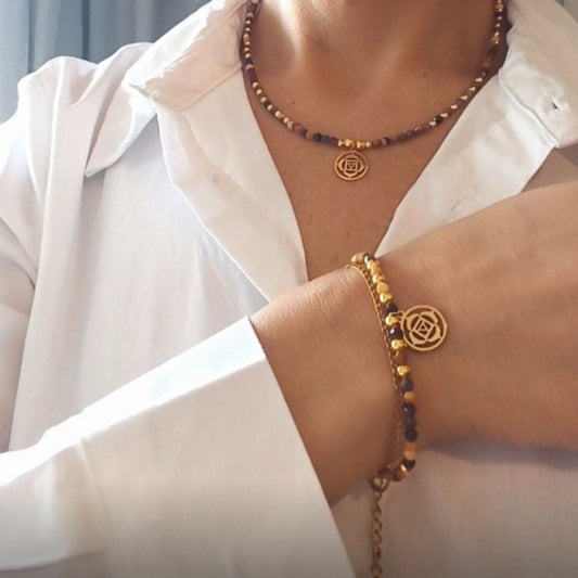 Pulseira Dupla Jaspe Mokaite · Chakra Raíz
