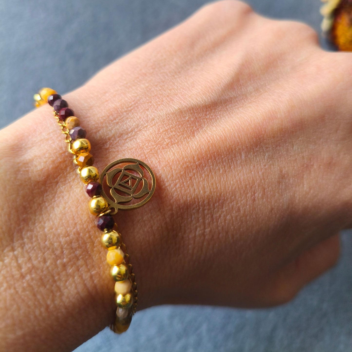 Pulseira Dupla Jaspe Mokaite · Chakra Raíz