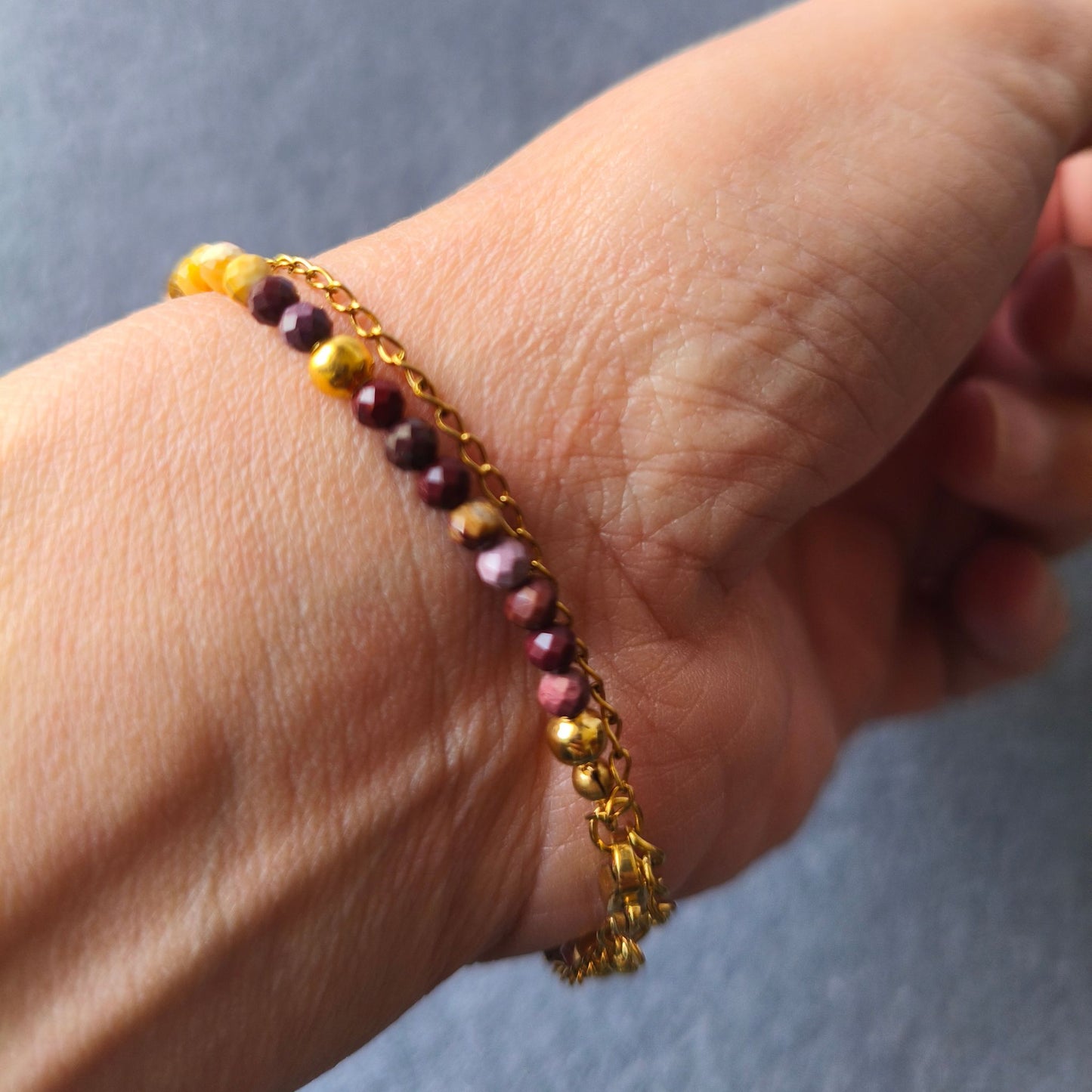 Pulseira Dupla Jaspe Mokaite · Chakra Raíz