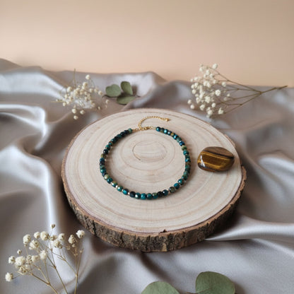 Colar Olho de Tigre Azul - Coragem e Calma com Toque Dourado