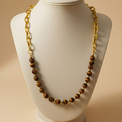 Colar Statement Olho de Tigre - Corrente Dourada