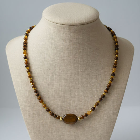 Colar Olho de Tigre - Proteção e Foco com Toque Dourado