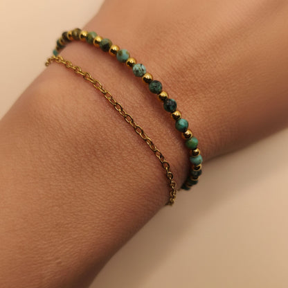 Pulseira Dupla Layering – Turquesa Africana e Aço Inox Dourado