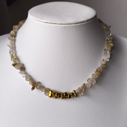 Colar Quartzo Rutilado & Hematite Dourada – Brilho e Foco