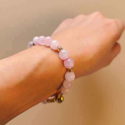 Pulseira Aura Rosa III – Quartzo Rosa e Hematite Dourada